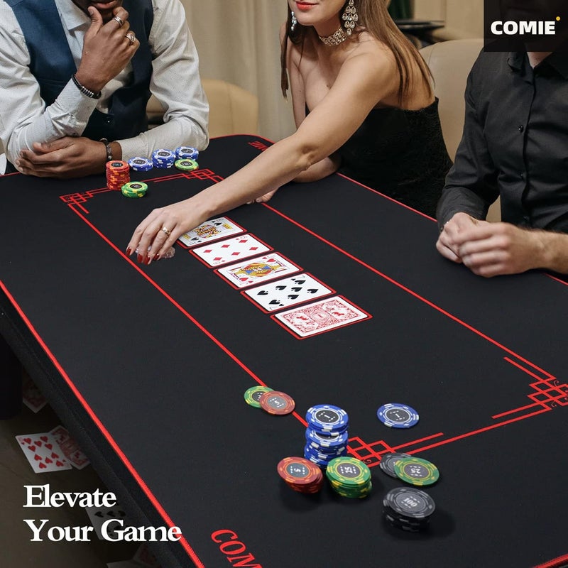Comie حصيرة بوكر تكساس هولدم 70 × 35 بوصة، سمك 4 مم، طاولة بوكر محمولة مع حواف مخيطة، مقاومة للماء، حصيرة بوكر بمستوى كازينو احترافي لحفلات الموضوع، ليالي البوكر، التجمعات العائلية. - Image 2